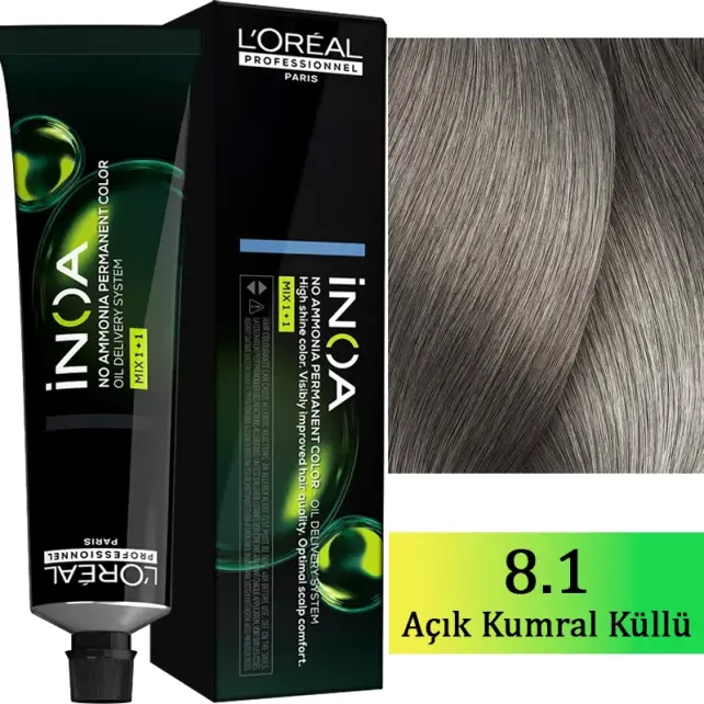Loreal Professionnel Inoa - Amonyaksız Saç Boyası No: 8.1 Koyu Sarı Küllü 60g - 1