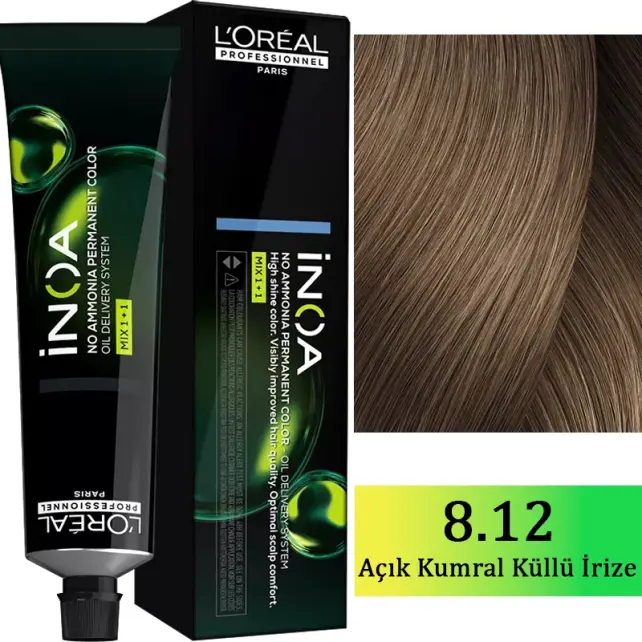 Loreal Professionnel Inoa - Amonyaksız Saç Boyası No: 8.12 Açık Kumral Küllü İrize 60g - 1