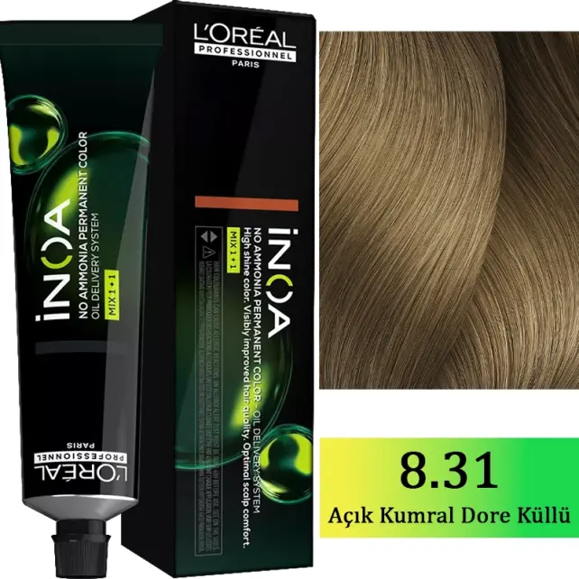 Loreal Professionnel Inoa - Amonyaksız Saç Boyası No: 8.31 Açık Kumral Dore Küllü 60g - 1
