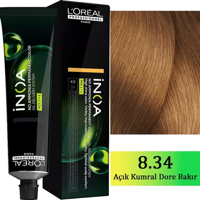 Loreal Professionnel Inoa - Amonyaksız Saç Boyası No: 8.34 Açık Kumral Dore Bakır 60g - 1