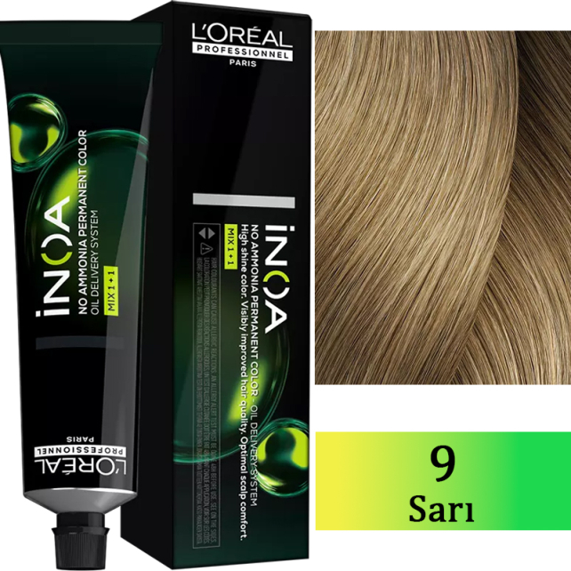 Loreal Professionnel Inoa - Amonyaksız Saç Boyası No: 9 Sarı 60g - 1