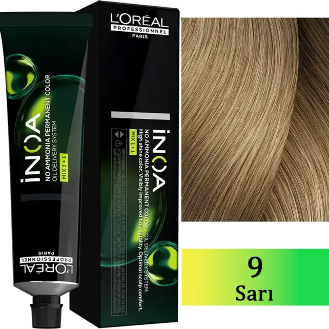Loreal Professionnel Inoa - Amonyaksız Saç Boyası No: 9 Sarı 60g - 1