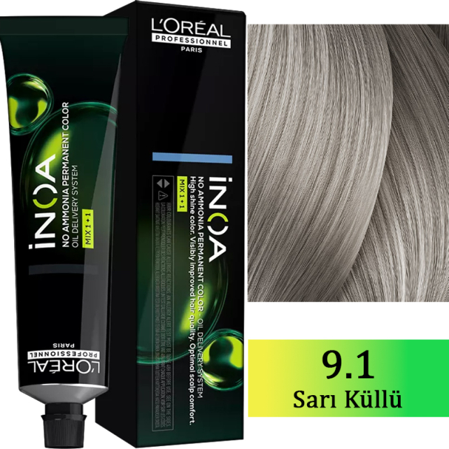 Loreal Professionnel Inoa - Amonyaksız Saç Boyası No: 9.1 Sarı Küllü 60g - 1