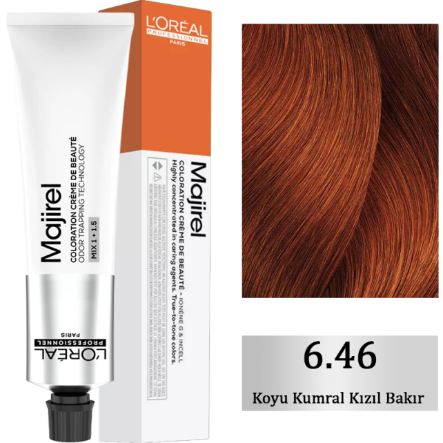 Loreal Professionnel Majirel Coloration Creme Saç Boyası No: 6.46 Koyu Kumral Kızıl Bakır 60ml - 1