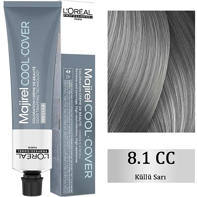 Loreal Professionnel Majirel Cool Cover - Yoğun Beyaz Kapatıcı Saç Boyası No: 8.1 Küllü Sarı 60ml - 1