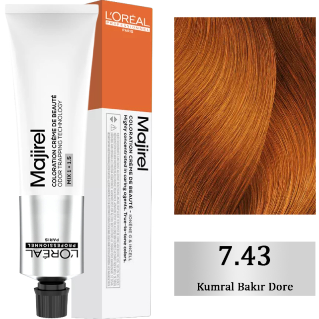 Loreal Professionnel Majirel Cop Saç Boyası No: 7.43 Kumral Bakır Dore 60ml - 1