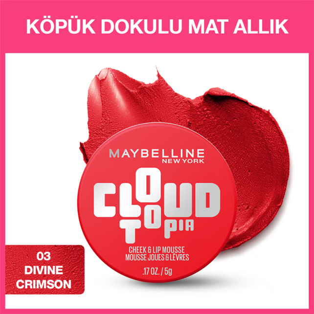 Maybelline Cloudtopia Cheek Lip Mousse - Köpük Dokulu Mat Allık No: 03 Divine Crimson - 2