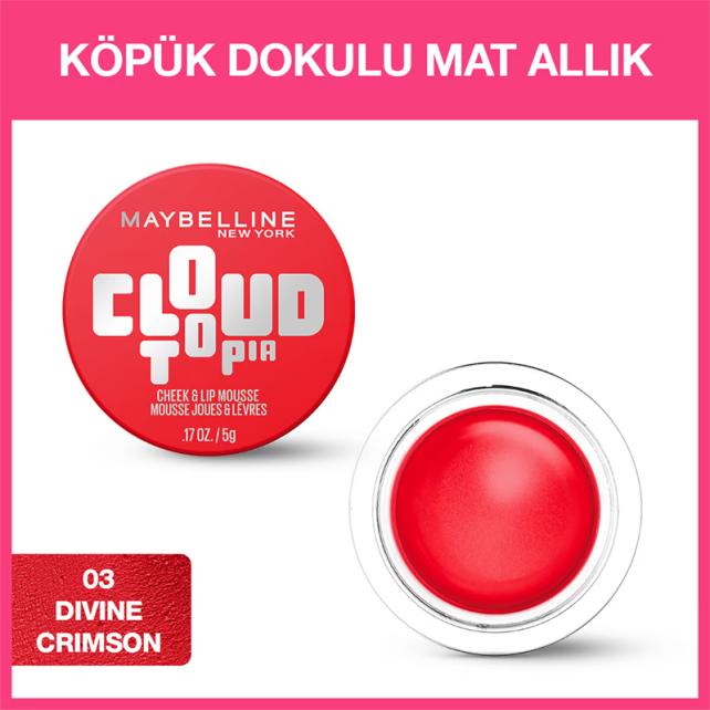 Maybelline Cloudtopia Cheek Lip Mousse - Köpük Dokulu Mat Allık No: 03 Divine Crimson - 4
