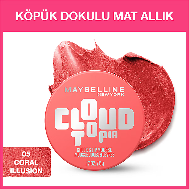 Maybelline Cloudtopia Cheek Lip Mousse - Köpük Dokulu Mat Allık No: 05 Coral Illusion - 2