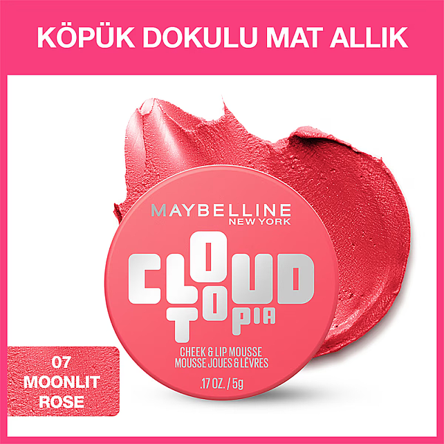 Maybelline Cloudtopia Cheek Lip Mousse - Köpük Dokulu Mat Allık No: 07 Moonlit Rose - 2