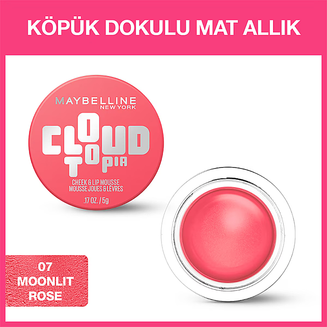 Maybelline Cloudtopia Cheek Lip Mousse - Köpük Dokulu Mat Allık No: 07 Moonlit Rose - 6