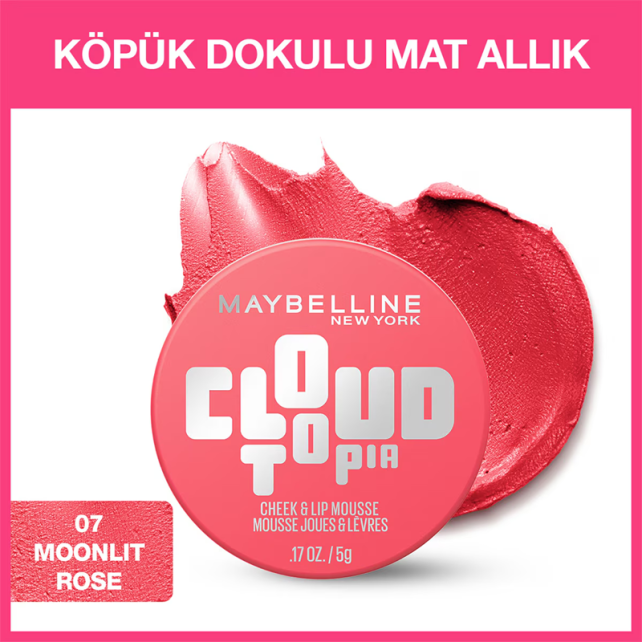 Maybelline Cloudtopia Cheek Lip Mousse - Köpük Dokulu Mat Allık No: 07 Moonlit Rose - 2