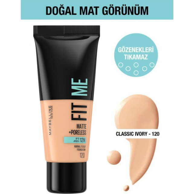 Maybelline Fit Me Matte Poreless - Mat Fondöten No: 120 Classic Ivory 30ml - 2
