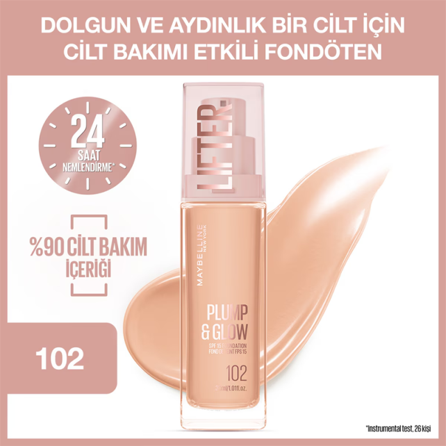 Maybelline Lifter Plump & Glow - Cilt Bakım Etkili Fondöten No: 102 - 2