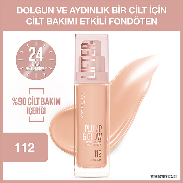 Maybelline Lifter Plump & Glow - Cilt Bakım Etkili Fondöten No: 112 - 2