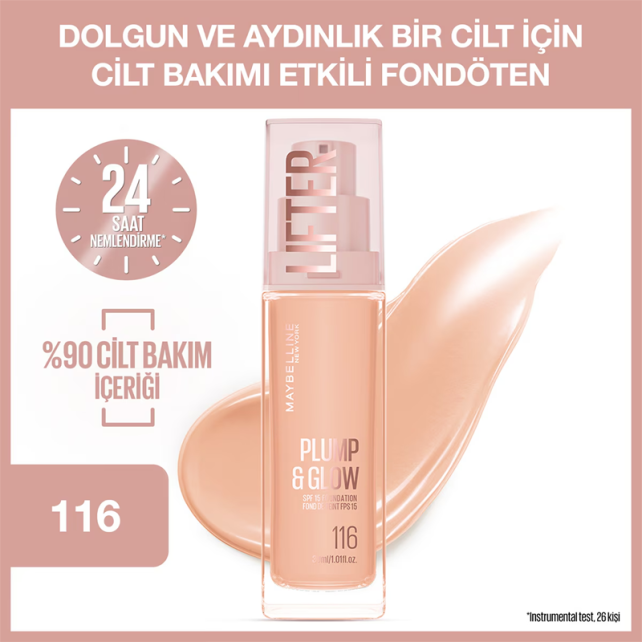 Maybelline Lifter Plump & Glow - Cilt Bakım Etkili Fondöten No: 116 - 2
