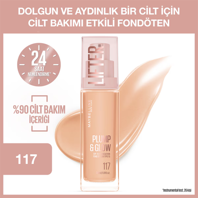 Maybelline Lifter Plump & Glow - Cilt Bakım Etkili Fondöten No: 117 - 2