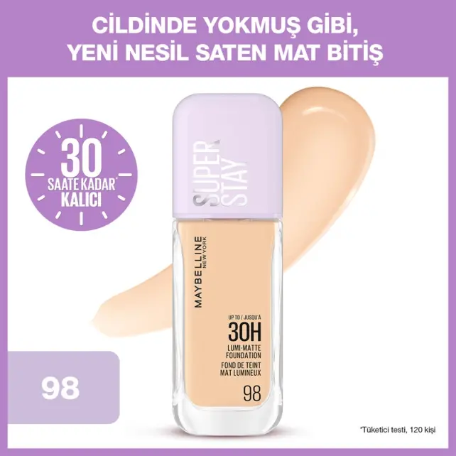 Maybelline Lumi Matte Foundation 30H - Mat Fondöten No: 098 - 2