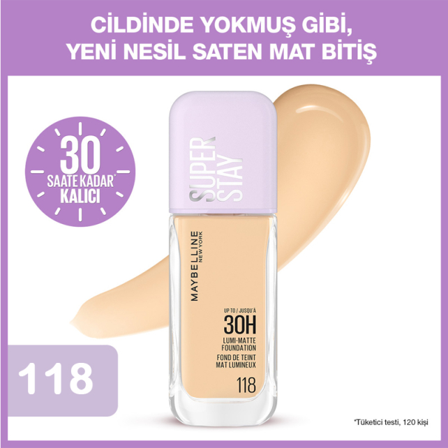 Maybelline Lumi Matte Foundation 30H - Mat Fondöten No: 118 - 2