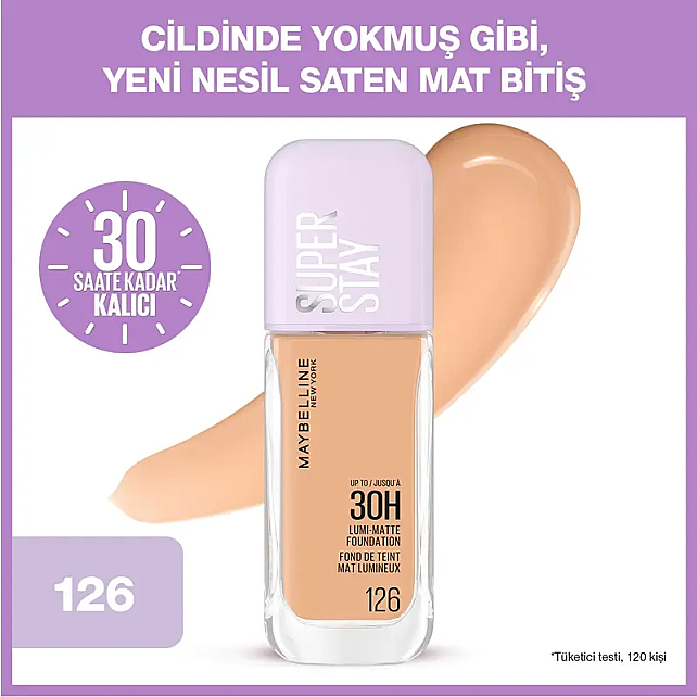 Maybelline Lumi Matte Foundation 30H - Mat Fondöten No: 126 - 2