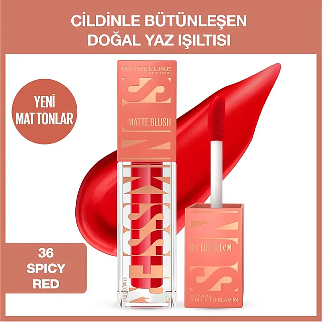 Maybelline Sunkisser Matte Blush - Likit Mat Allık No: 36 Spicy Red - 3