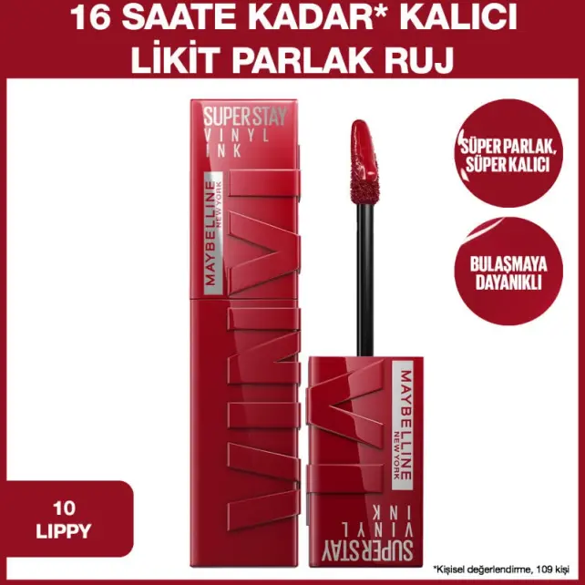 Maybelline Super Stay Vinyl Ink - Likit Parlak Ruj No: 10 Lippy - 2