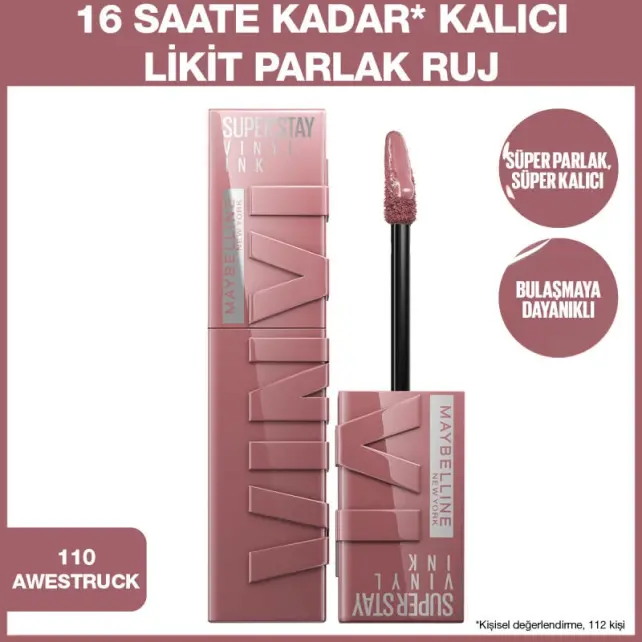Maybelline Super Stay Vinyl Ink - Likit Parlak Ruj No: 110 Awestruck - 2