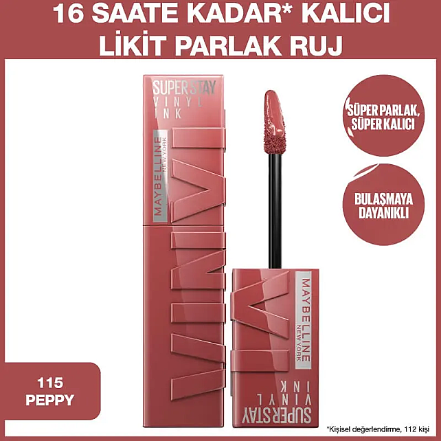 Maybelline Super Stay Vinyl Ink - Likit Parlak Ruj No: 155 Peppy - 2
