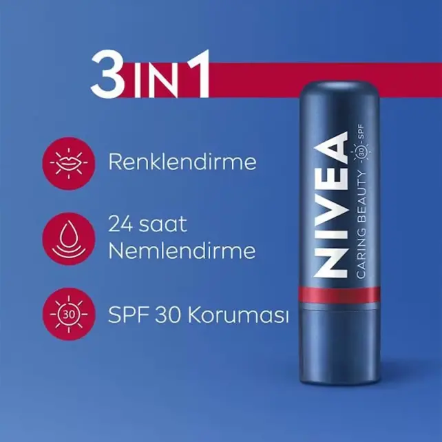 Nivea Caring Beauty Lip Cheek SPF 30 - Yanak ve Dudak Renklendirici Red 4.8g - 3