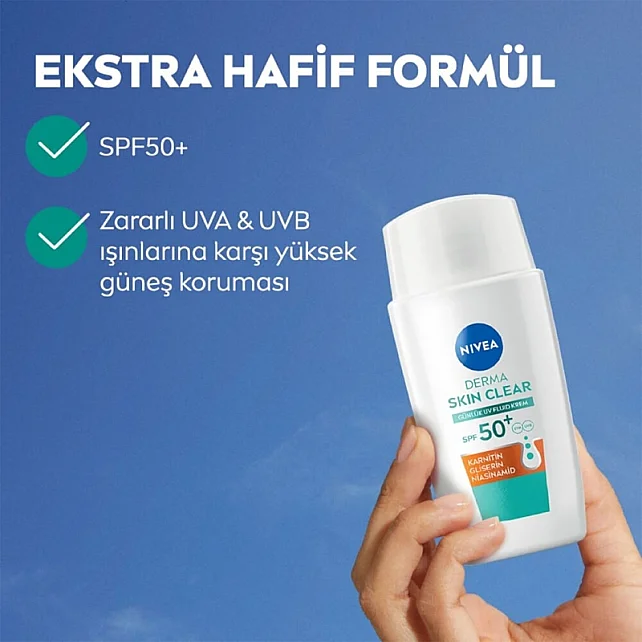 Nivea Derma Skin Clear UV Fluid SPF 50+ Akne Karşıtı Yüz Güneş Kremi 40ml - 4