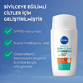 Nivea Derma Skin Clear UV Fluid SPF 50+ Akne Karşıtı Yüz Güneş Kremi 40ml - 2