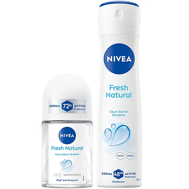 Nivea Fresh Natural Kadın Deodorant Sprey 150 ml & Mini Roll On Deodorant 25ml - 1