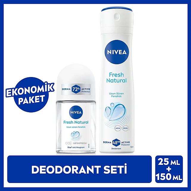 Nivea Fresh Natural Kadın Deodorant Sprey 150 ml & Mini Roll On Deodorant 25ml - 7