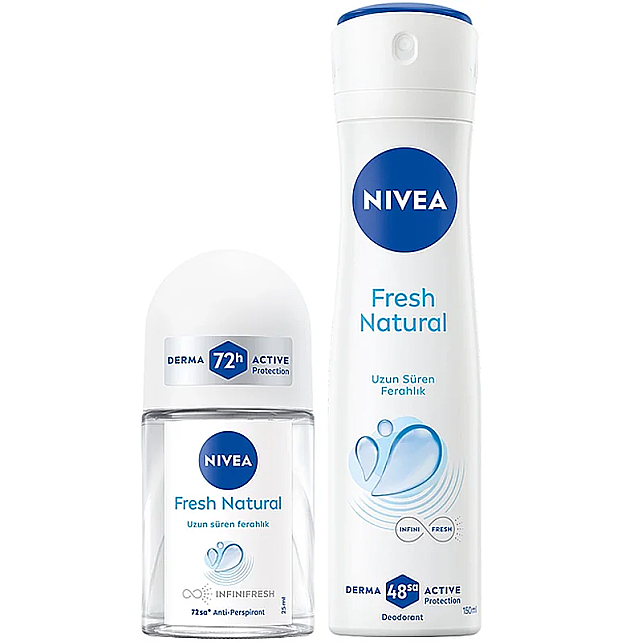 Nivea Fresh Natural Kadın Deodorant Sprey 150ml & Mini Roll-On Deodorant 25ml - 1