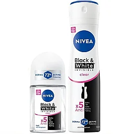 Nivea Invisible Black & White Clear Kadın Deodorant Sprey 150 ml & Mini Roll On 25ml - Nivea