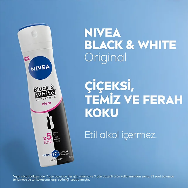 Nivea Invisible Black & White Clear Kadın Deodorant Sprey 150 ml & Mini Roll On 25ml - 4