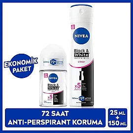 Nivea Invisible Black & White Clear Kadın Deodorant Sprey 150 ml & Mini Roll On 25ml - 7