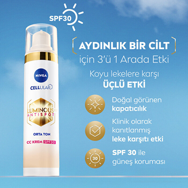 Nivea Luminous Anti Spot CC Krem SPF 30 - Renkli Nemlendirici Orta Ton 40ml - 4