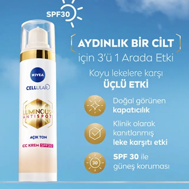 Nivea Luminous Anti Spot CC Krem SPF 30 - Renkli Nemlendirici Açık Ton 40ml - 3