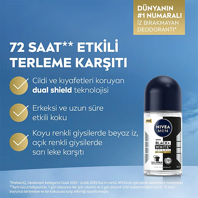 Nivea Men Black & White Epic Night- Erkek Roll On Deodorant 50ml - 3