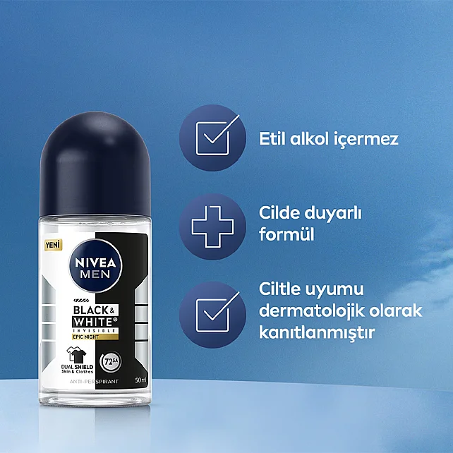 Nivea Men Black & White Epic Night- Erkek Roll On Deodorant 50ml - 5