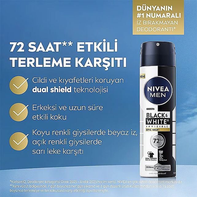 Nivea Men Black & White Epic Night - Erkek Sprey Deodorant 150ml - 3