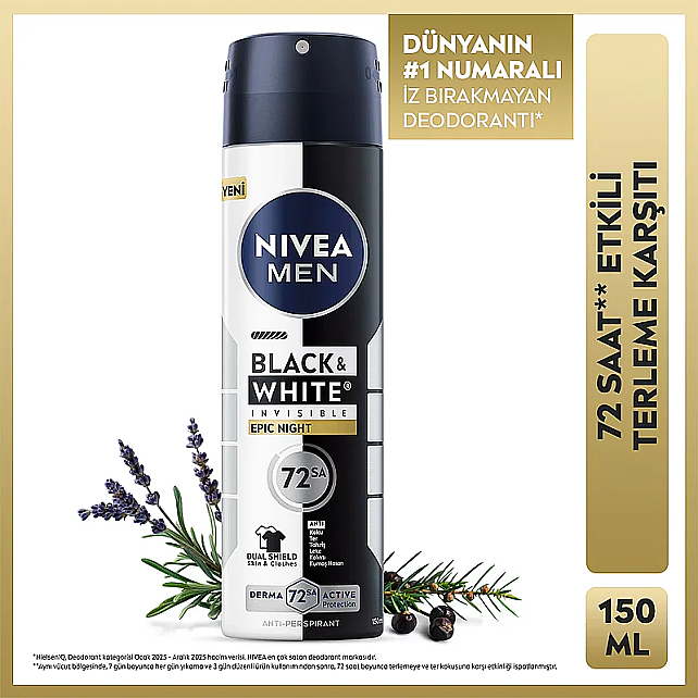 Nivea Men Black & White Epic Night - Erkek Sprey Deodorant 150ml - 8
