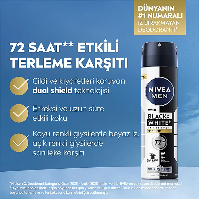 Nivea Men Black & White Epic Night - Erkek Sprey Deodorat 150ml - 3