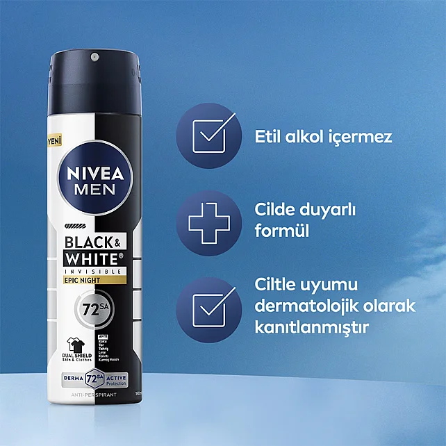 Nivea Men Black & White Epic Night - Erkek Sprey Deodorat 150ml - 7