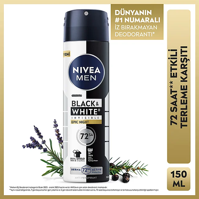 Nivea Men Black & White Epic Night - Erkek Sprey Deodorat 150ml - 8