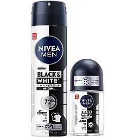 Nivea Men Black & White Invisible Erkek Deodorant Sprey 150 ml & Roll On 25 ml - Nivea