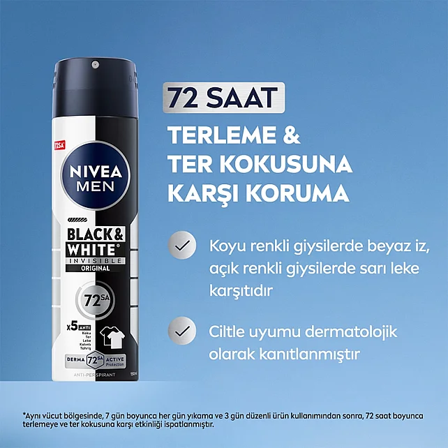 Nivea Men Black & White Invisible Erkek Deodorant Sprey 150 ml & Roll On 25 ml - 2