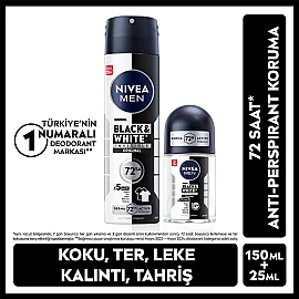 Nivea Men Black & White Invisible Erkek Deodorant Sprey 150 ml & Roll On 25 ml - 7
