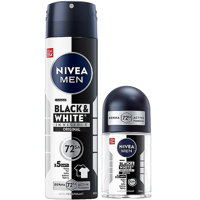 Nivea Men Black & White Invisible Erkek Deodorant Sprey 150ml & Roll-On 25ml - 1